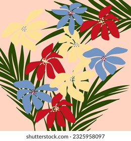 Diseño decorativo floral en el fondo. Hoja colorida y flor abstracta. vector aislado. 