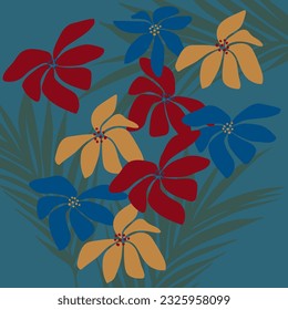 Floral decorative design element on background. Colorful leaf and abstract flower. isolated vector. 