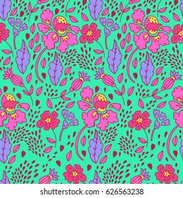 Floral decorative doodle vector pattern. Doodling design. Can be used for cards, invitations, fabrics, wallpapers, ornamental template for design and decoration.