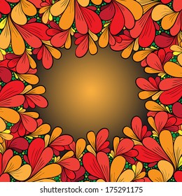 Floral decorative element, lace border with abstract flowers in bright warm colors