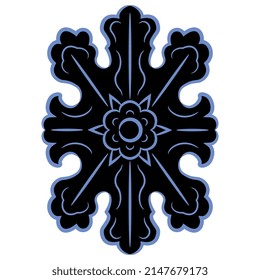 Floral decorative element. Vintage baroque style. Monochrome black and blue silhouette on white background.