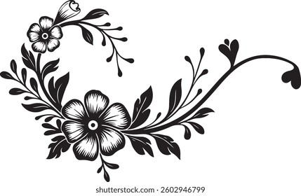 Floral Decorative Element – Vintage Flower Ornament, Black and White Vector