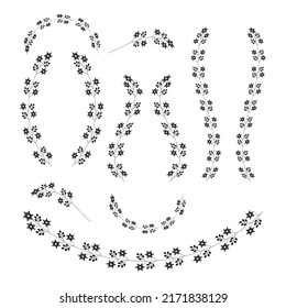 Floral decorative elements, black isolated on white background, vector illustration.