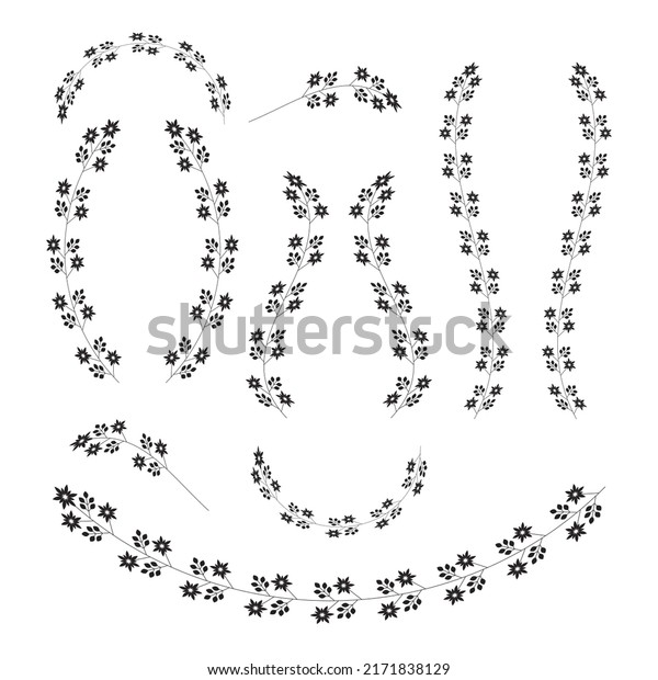 Floral decorative elements, black isolated\
on white background, vector\
illustration.