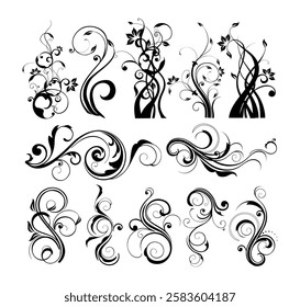 Floral decorative elements on black colour