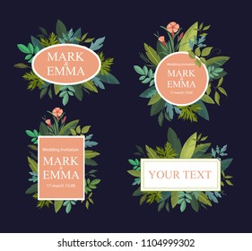 Floral decorative elements. Wedding invitation. Vector set with flowers, leaves.