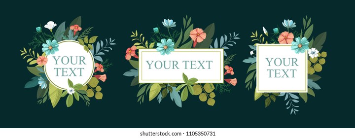 Floral decorative elements. Wedding invitation. Vector set with flowers, leaves.