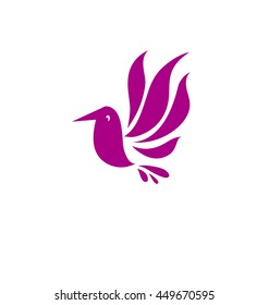 floral decorative flat bird icon, vector illustration