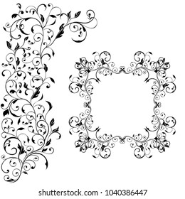 Floral decorative frame with background ornament. Wedding invitation decoration. Vector illustration isolated on white background