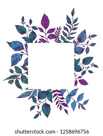 Floral decorative frame with peonies and leaves. Vector illustration