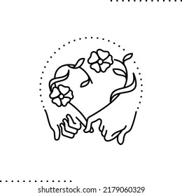 floral decorative gesture Female and male hands together, pinky swear promise hands   