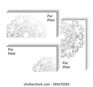 Floral decorative headers. Vector illustration for romantic design isolated on white background. Abstract grey round pattern.
