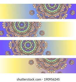 Floral decorative headers. Vector illustration for romantic colorful design. Abstract mandala pattern with clipping mask.