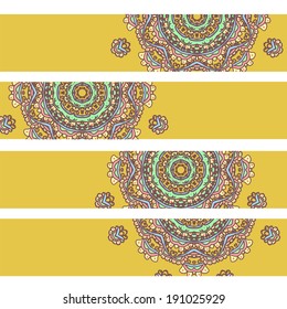 Floral decorative headers. Vector illustration for design. Colorful element on light yellow background. Abstract pattern with clipping mask.No gradient.