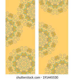 Floral decorative headers. Vector illustration for romantic design. Colorful element on light yellow background. Abstract pattern with clipping mask.