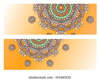 Floral decorative headers. Vector illustration for romantic design. Colorful element on light yellow background. Abstract pattern with clipping mask.