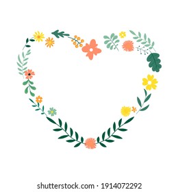 Floral decorative heart from leaves and flowers for cards and invitations. Vector Illustration