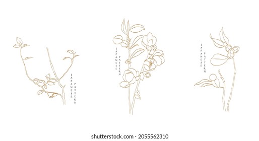 Floral decorative illustration vector. Nature pattern elements.
Hand drawn brown line meadow of flower object. Herbal and botanical plant isolated on white background. Icon set