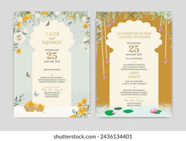 Floral and Decorative Invitation Card Template. Illustrator and designer. Wedding Invites, save the date, Birthday Invites, Video Invites, E-Cards.