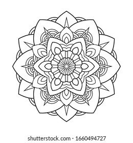 Floral decorative mandala with small pattern on white isolated background. For coloring book pages.