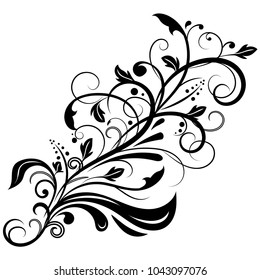 Floral decorative ornament. Flower branch. Vector illustration isolated on white background