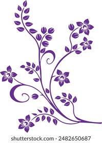 Floral decorative ornament on a white background. A pattern of flowers, leaves, curls. Silhouette of a decorative bouquet.