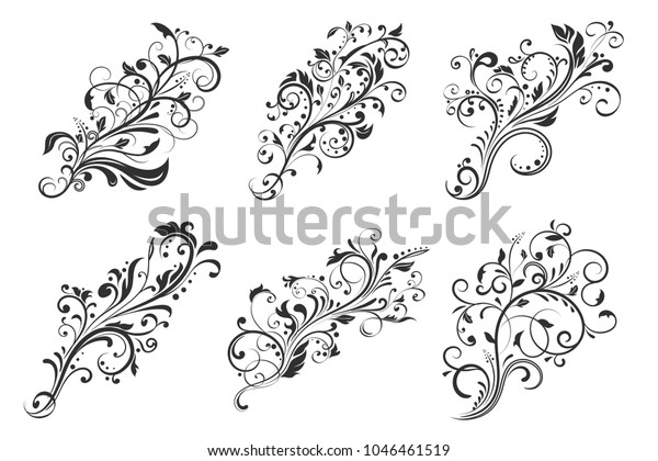 Floral decorative ornaments.\
Set of flower branches. Vector illustration isolated on white\
background