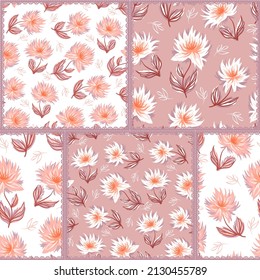 Floral decorative patchwork in beige and orange colors, seamless pattern, vector illustration