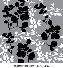 Floral decorative pattern. Abstract stylish background. Interior Design wallpaper. Vector Black & White seamless style. Modern graphic design.