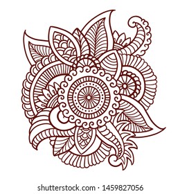 Floral decorative pattern. Doodle vector background with flowers, leaves. Indian ornament. Colorful oriental design in mendi style. Vector abstract illustration.