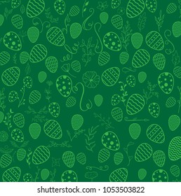 Floral decorative pattern with easter eggs on green background