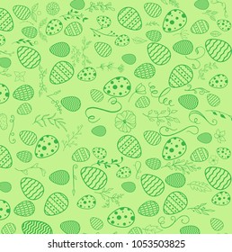 Floral decorative pattern with easter eggs on green background