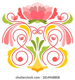 Floral decorative pattern illustration. Abstract ornament with bright color on white background