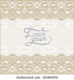 floral decorative pattern with place for your text, line border in gold colors on light background, lace design for wedding invitation and greetings card, floral ornamental frame