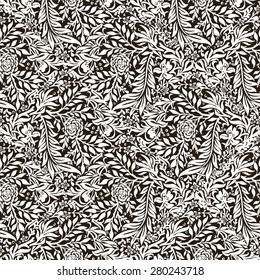 Floral decorative pattern in vintage style (black and white) - vector illustration