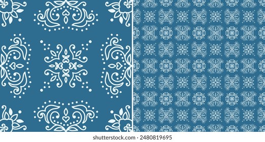 Floral decorative seamless monochromatic tile pattern design