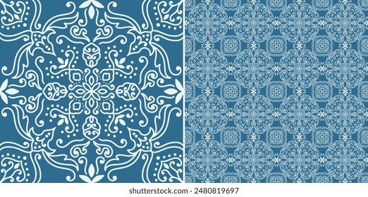 Floral decorative seamless monochromatic tile pattern design