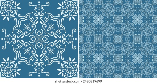 Floral decorative seamless monochromatic tile pattern design