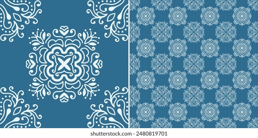 Floral decorative seamless monochromatic tile pattern design