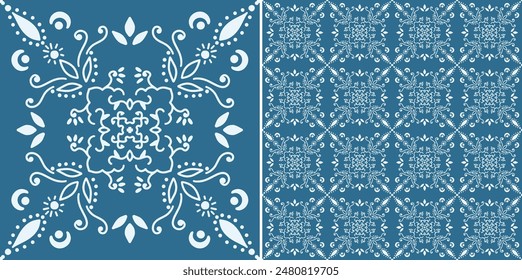 Floral decorative seamless monochromatic tile pattern design