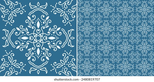 Floral decorative seamless monochromatic tile pattern design