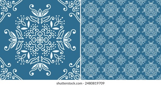 Floral decorative seamless monochromatic tile pattern design