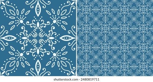 Floral decorative seamless monochromatic tile pattern design