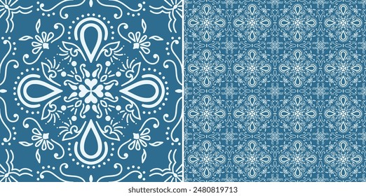 Floral decorative seamless monochromatic tile pattern design