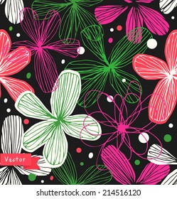 Floral decorative seamless pattern. Colorful beautiful background with elegant flowers. Template for textile, wallpapers, curtains, wrapping papers