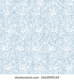 Padrão decorativo floral sem costura, papel de parede floral Denim. Fundo de Blue Jeans com flores, folhas e ramos. textura grunge vetor.