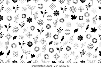 Patrón decorativo floral sin fisuras Garabatos ornamentales Papel textil blanco negro Impresión Embalaje Embalaje