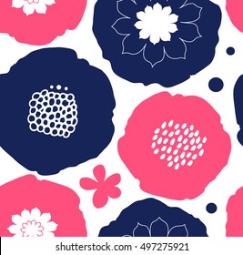 Floral decorative seamless pattern. Vector abstract background in scandinavian style