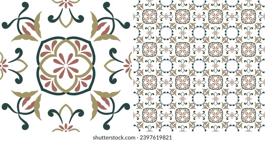 Diseño vectorial de patrones de mosaico sin soldadura floral decorativo