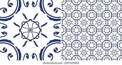 Diseño vectorial de patrones de mosaico sin soldadura floral decorativo